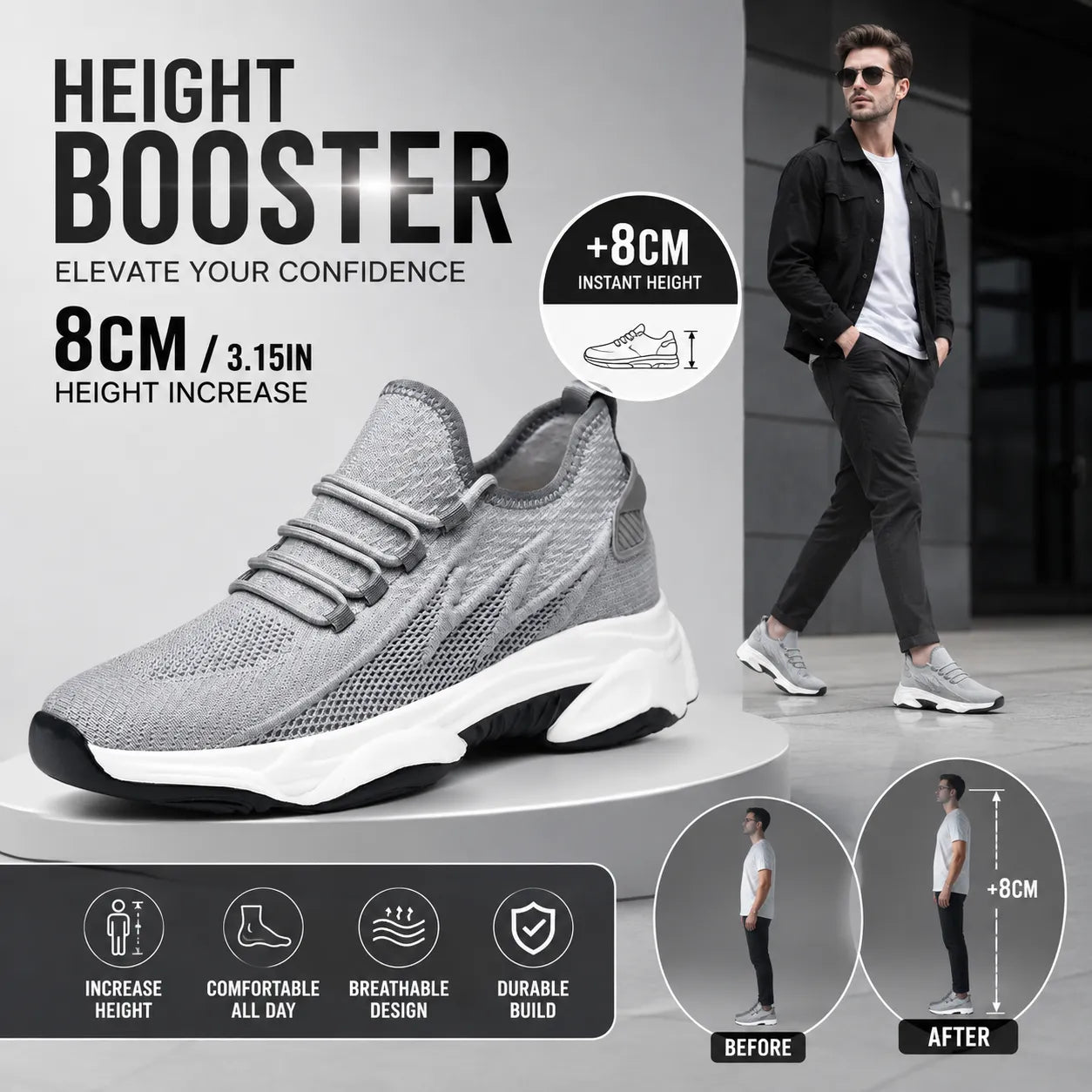 Altrex – Men's 8cm Height-Increasing Sneakers | Elegantiee